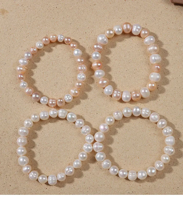 Elegant Natural Freshwater Pearl Bracelets for Women White Baroque Pearl Charm Elastic Bangle Fine Jewelry Wedding Party 8-9mm