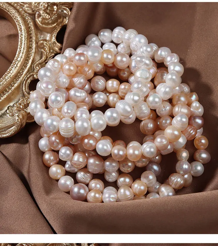 Elegant Natural Freshwater Pearl Bracelets for Women White Baroque Pearl Charm Elastic Bangle Fine Jewelry Wedding Party 8-9mm