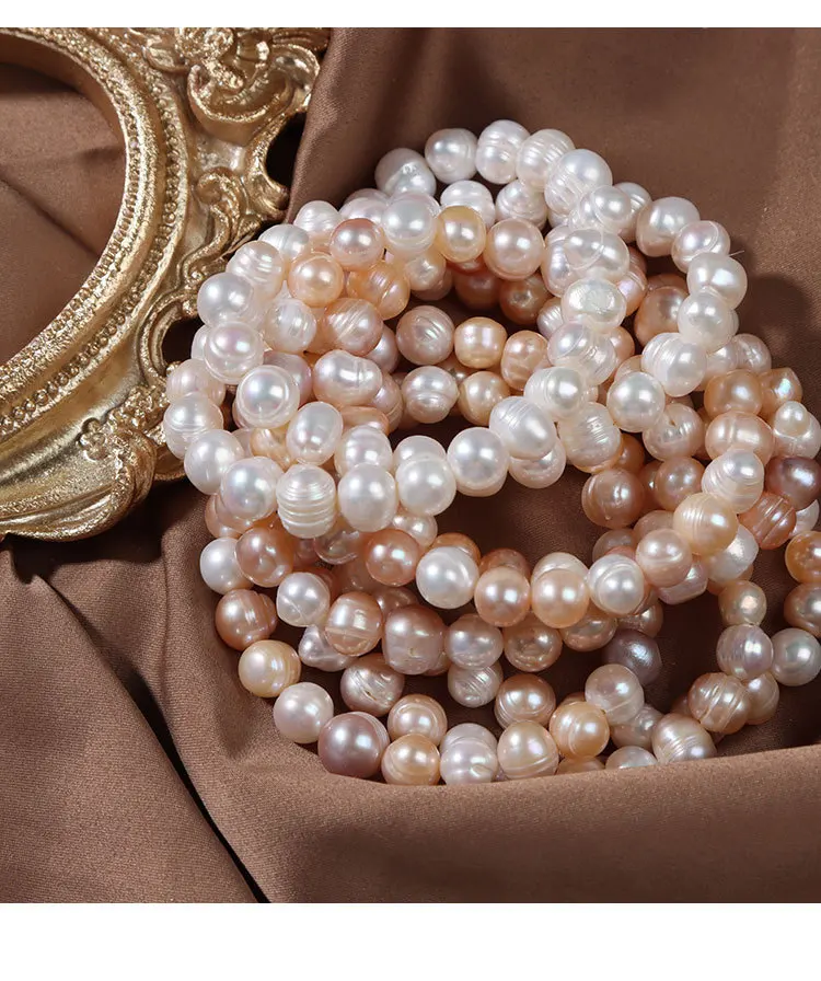Elegant Natural Freshwater Pearl Bracelets for Women White Baroque Pearl Charm Elastic Bangle Fine Jewelry Wedding Party 8-9mm