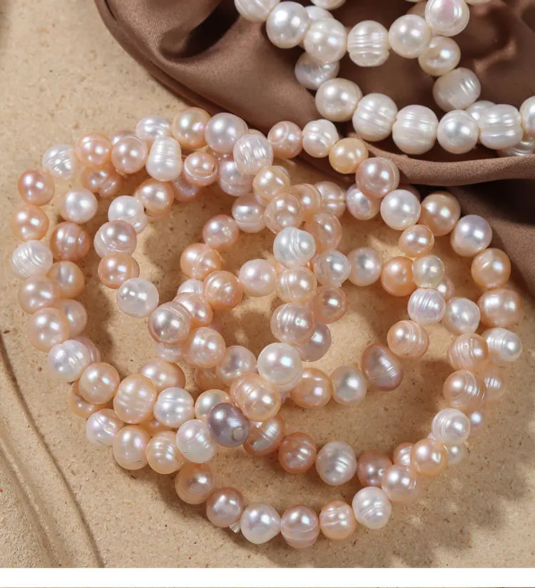 Elegant Natural Freshwater Pearl Bracelets for Women White Baroque Pearl Charm Elastic Bangle Fine Jewelry Wedding Party 8-9mm