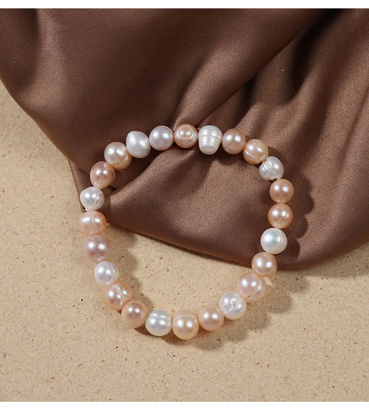Elegant Natural Freshwater Pearl Bracelets for Women White Baroque Pearl Charm Elastic Bangle Fine Jewelry Wedding Party 8-9mm