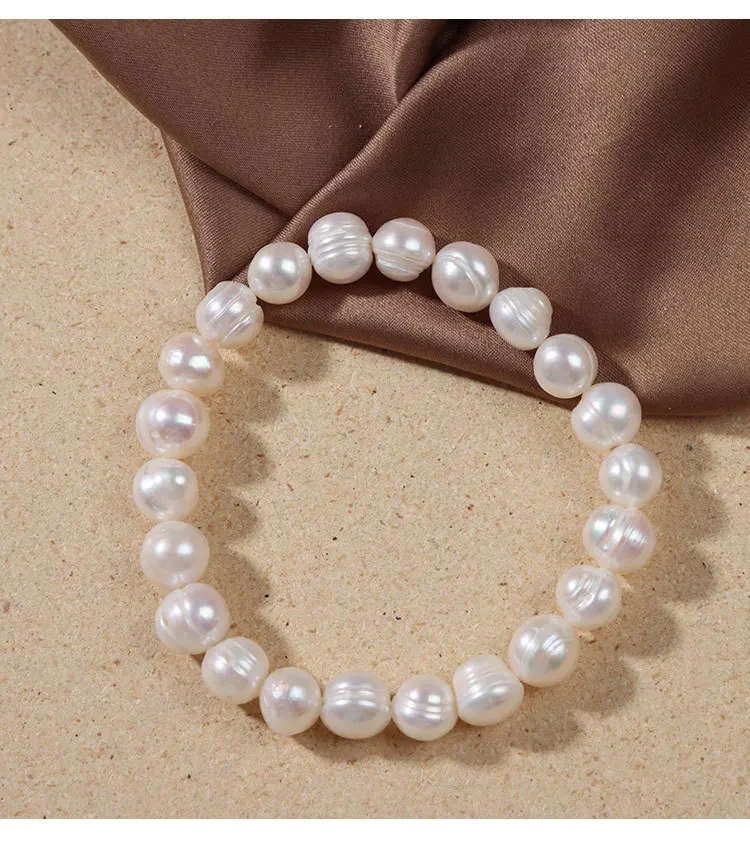 Elegant Natural Freshwater Pearl Bracelets for Women White Baroque Pearl Charm Elastic Bangle Fine Jewelry Wedding Party 8-9mm