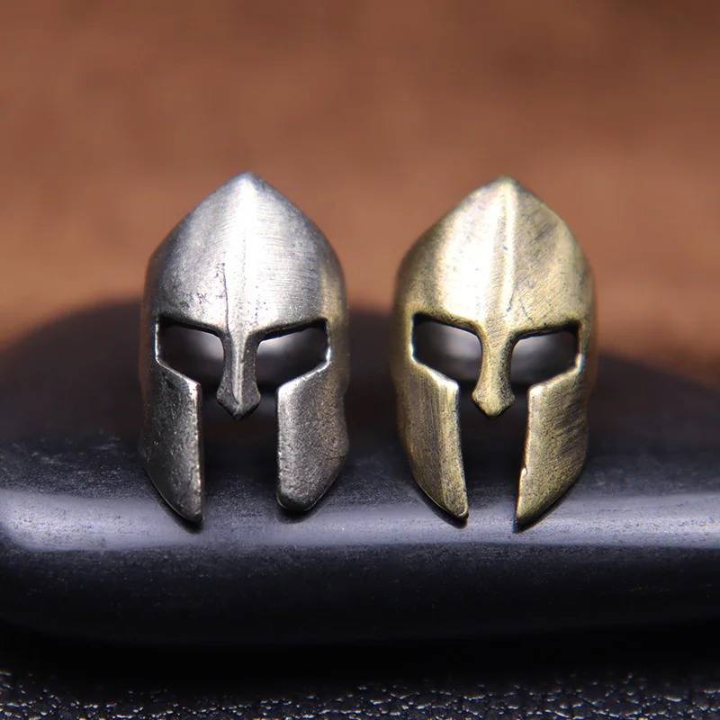 Retro Brass Spartan Warrior Helmet Knife Beads Lanyard Hangings Jewelry DIY Paracord EDC Outdoor Carabiner Pendants Accessories