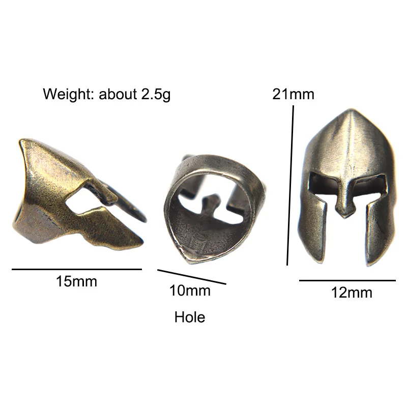 Retro Brass Spartan Warrior Helmet Knife Beads Lanyard Hangings Jewelry DIY Paracord EDC Outdoor Carabiner Pendants Accessories
