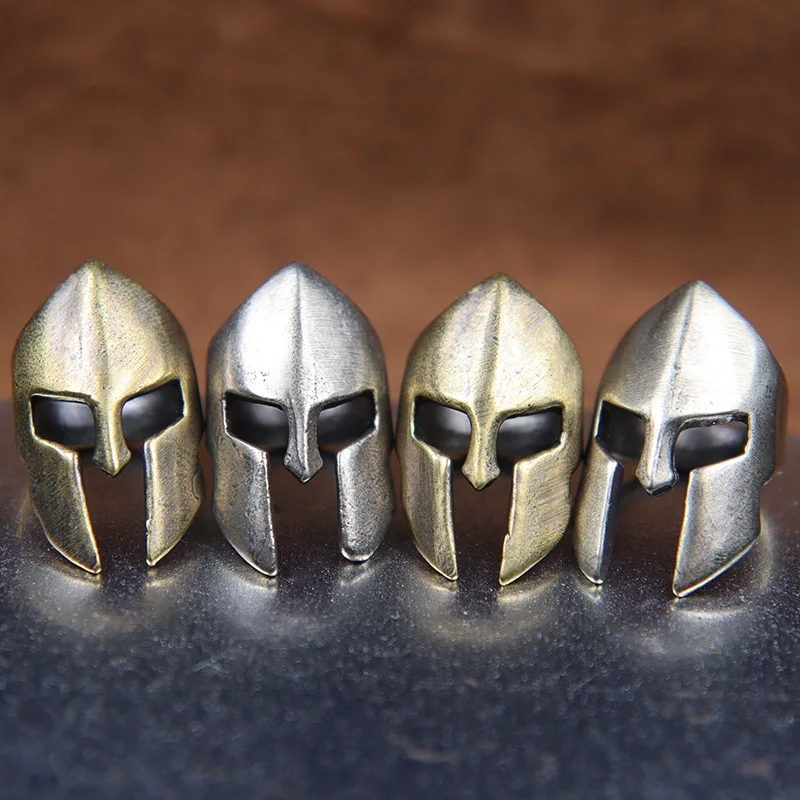 Retro Brass Spartan Warrior Helmet Knife Beads Lanyard Hangings Jewelry DIY Paracord EDC Outdoor Carabiner Pendants Accessories