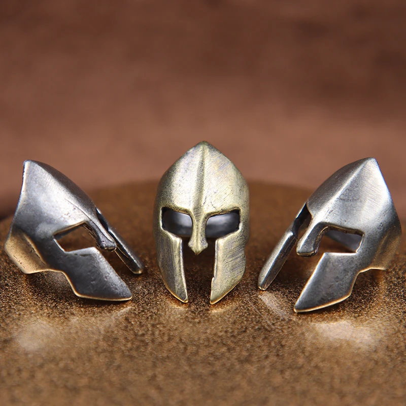 Retro Brass Spartan Warrior Helmet Knife Beads Lanyard Hangings Jewelry DIY Paracord EDC Outdoor Carabiner Pendants Accessories