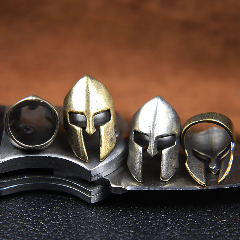 Retro Brass Spartan Warrior Helmet Knife Beads Lanyard Hangings Jewelry DIY Paracord EDC Outdoor Carabiner Pendants Accessories