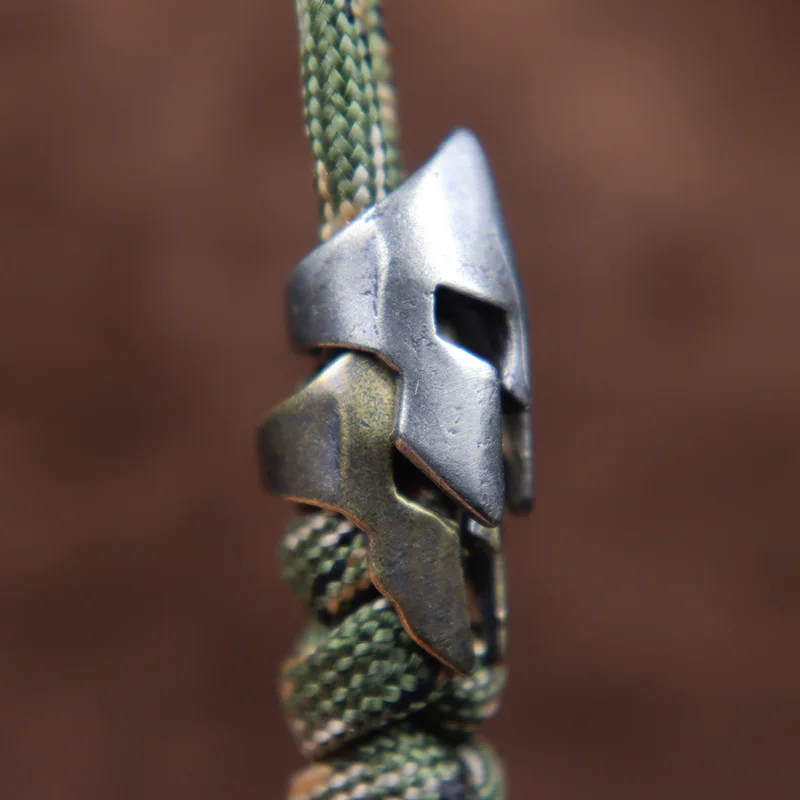 Retro Brass Spartan Warrior Helmet Knife Beads Lanyard Hangings Jewelry DIY Paracord EDC Outdoor Carabiner Pendants Accessories