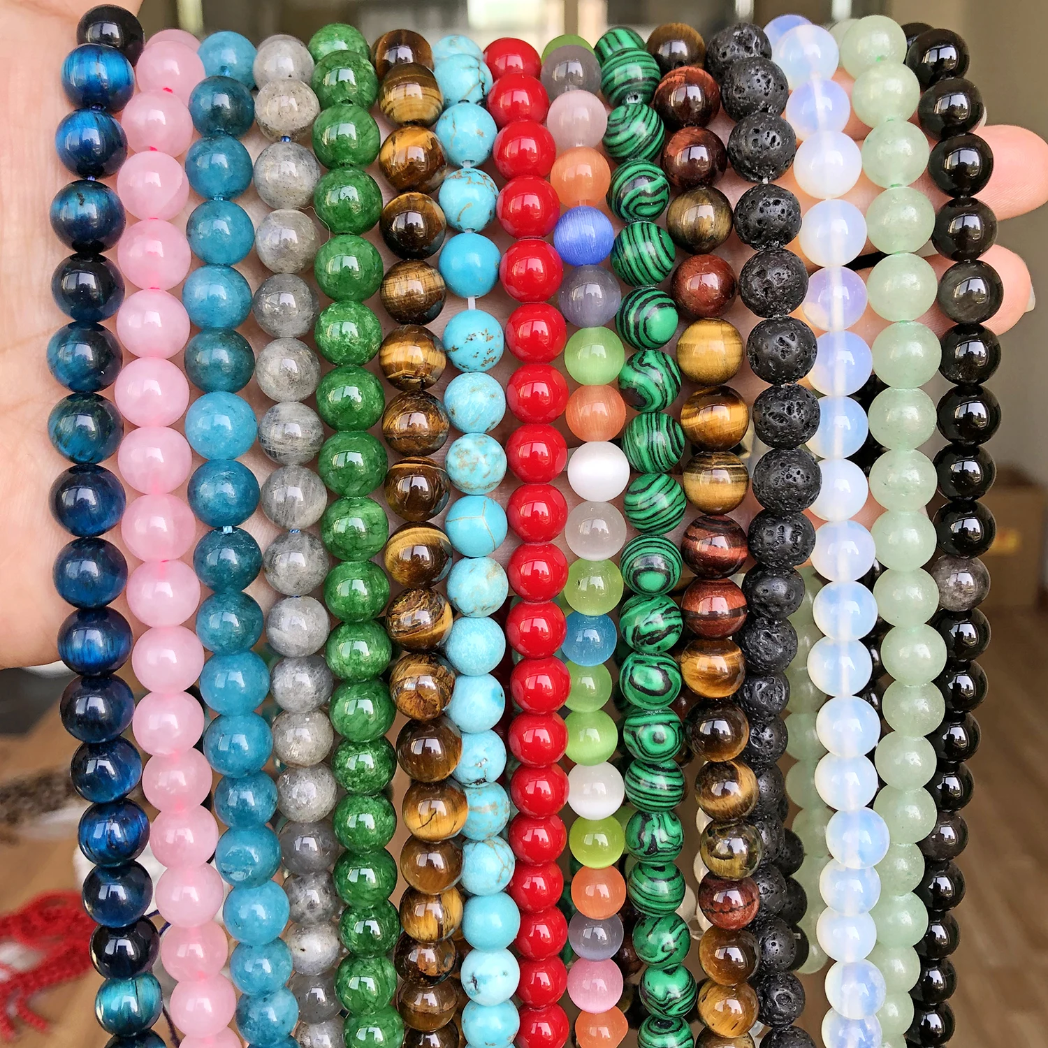 Natural Stone Beads 4-12mm Lava Rose Quartz Tiger Eye Turquoise Labradorite Round Beads for Jewelry Making Diy Bracelet 15inch