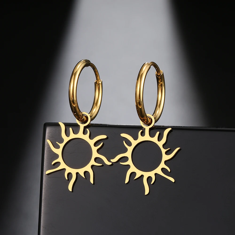 Stainless Steel Earrings New Sun Totem Plated Hoops Earrings 2022 Trend Charm Earrings For Women Jewelry Party Best Gifts