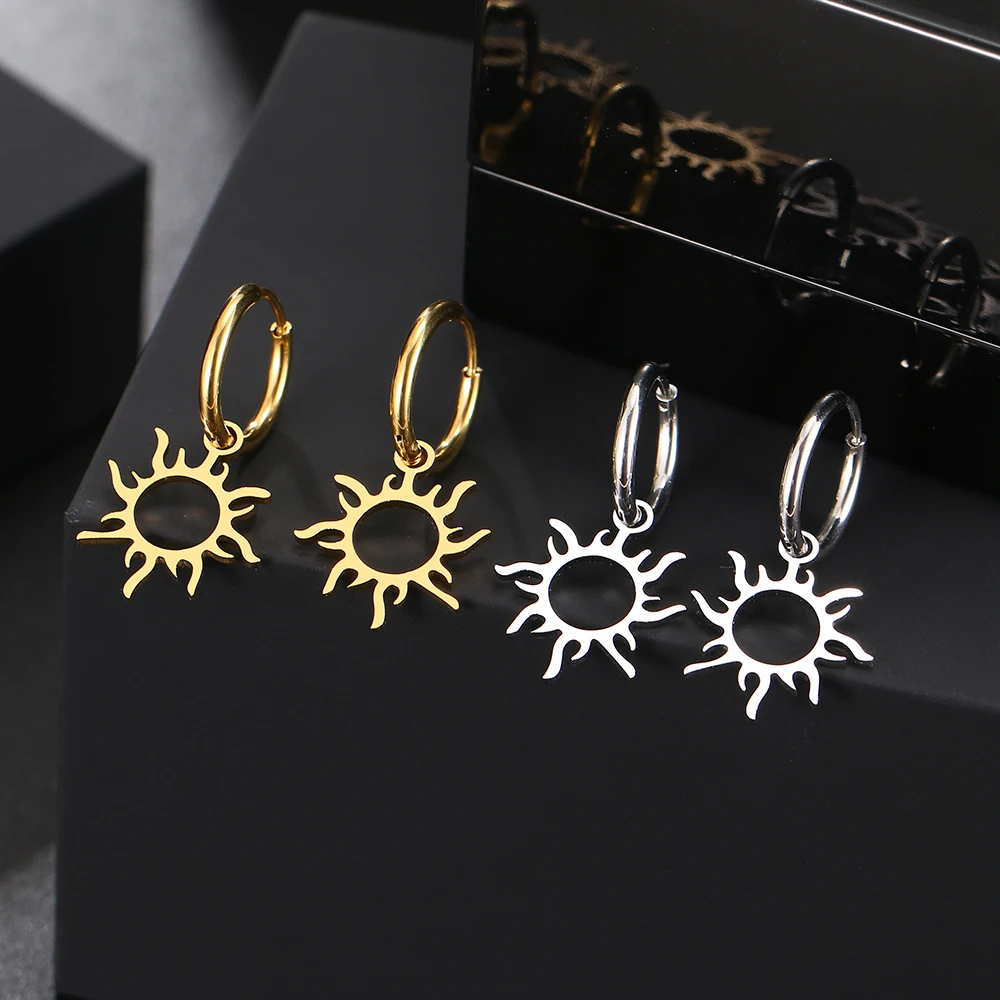 Stainless Steel Earrings New Sun Totem Plated Hoops Earrings 2022 Trend Charm Earrings For Women Jewelry Party Best Gifts