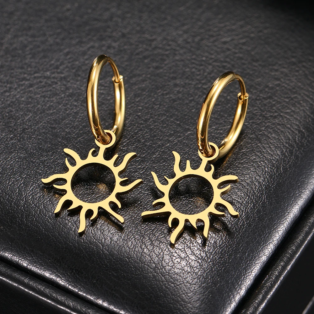 Stainless Steel Earrings New Sun Totem Plated Hoops Earrings 2022 Trend Charm Earrings For Women Jewelry Party Best Gifts