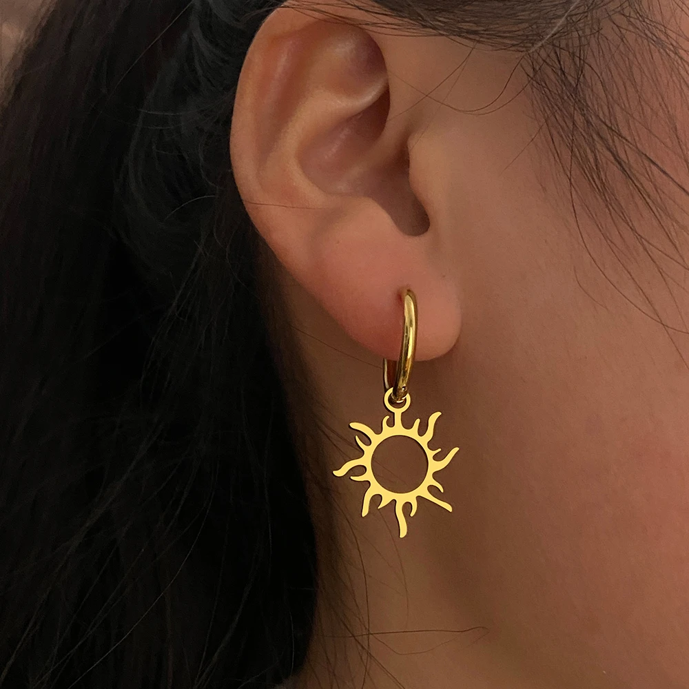 Stainless Steel Earrings New Sun Totem Plated Hoops Earrings 2022 Trend Charm Earrings For Women Jewelry Party Best Gifts