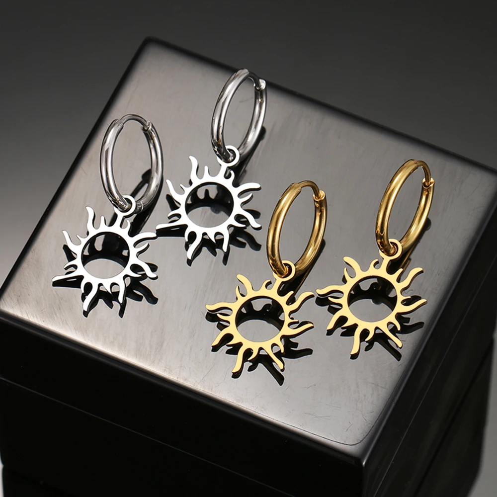 Stainless Steel Earrings New Sun Totem Plated Hoops Earrings 2022 Trend Charm Earrings For Women Jewelry Party Best Gifts