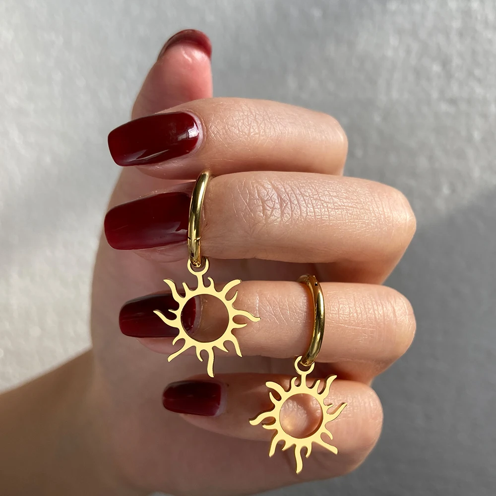 Stainless Steel Earrings New Sun Totem Plated Hoops Earrings 2022 Trend Charm Earrings For Women Jewelry Party Best Gifts