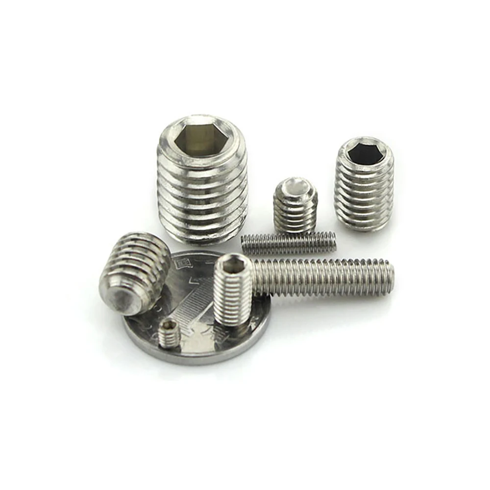 Yiqianyuan 5Pcs 1/4-20x3/16"~2" UNC Thread SUS304 Stainless Steel Hexagon Socket Set Screws With Cup Point Headless Screws