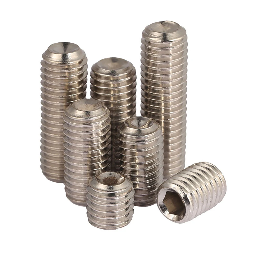 Yiqianyuan 5Pcs 1/4-20x3/16"~2" UNC Thread SUS304 Stainless Steel Hexagon Socket Set Screws With Cup Point Headless Screws