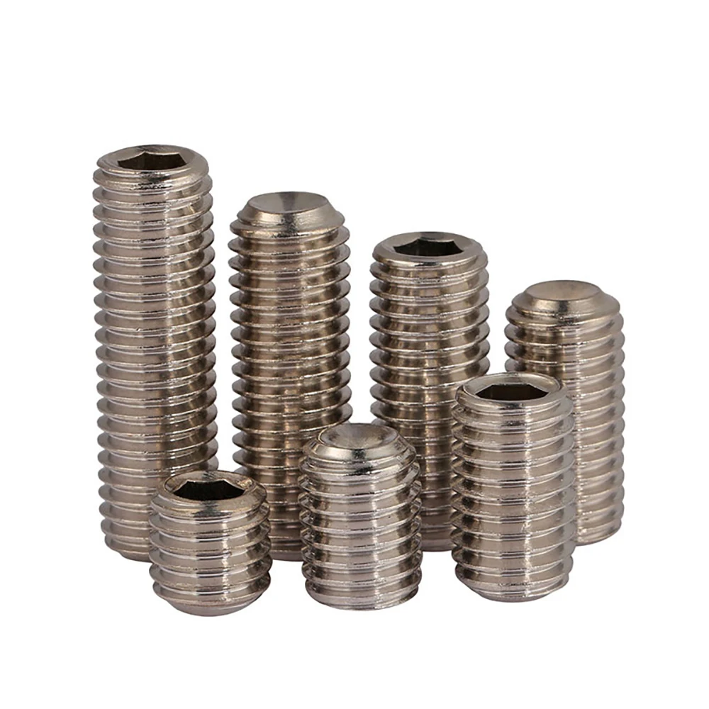 Yiqianyuan 5Pcs 1/4-20x3/16"~2" UNC Thread SUS304 Stainless Steel Hexagon Socket Set Screws With Cup Point Headless Screws
