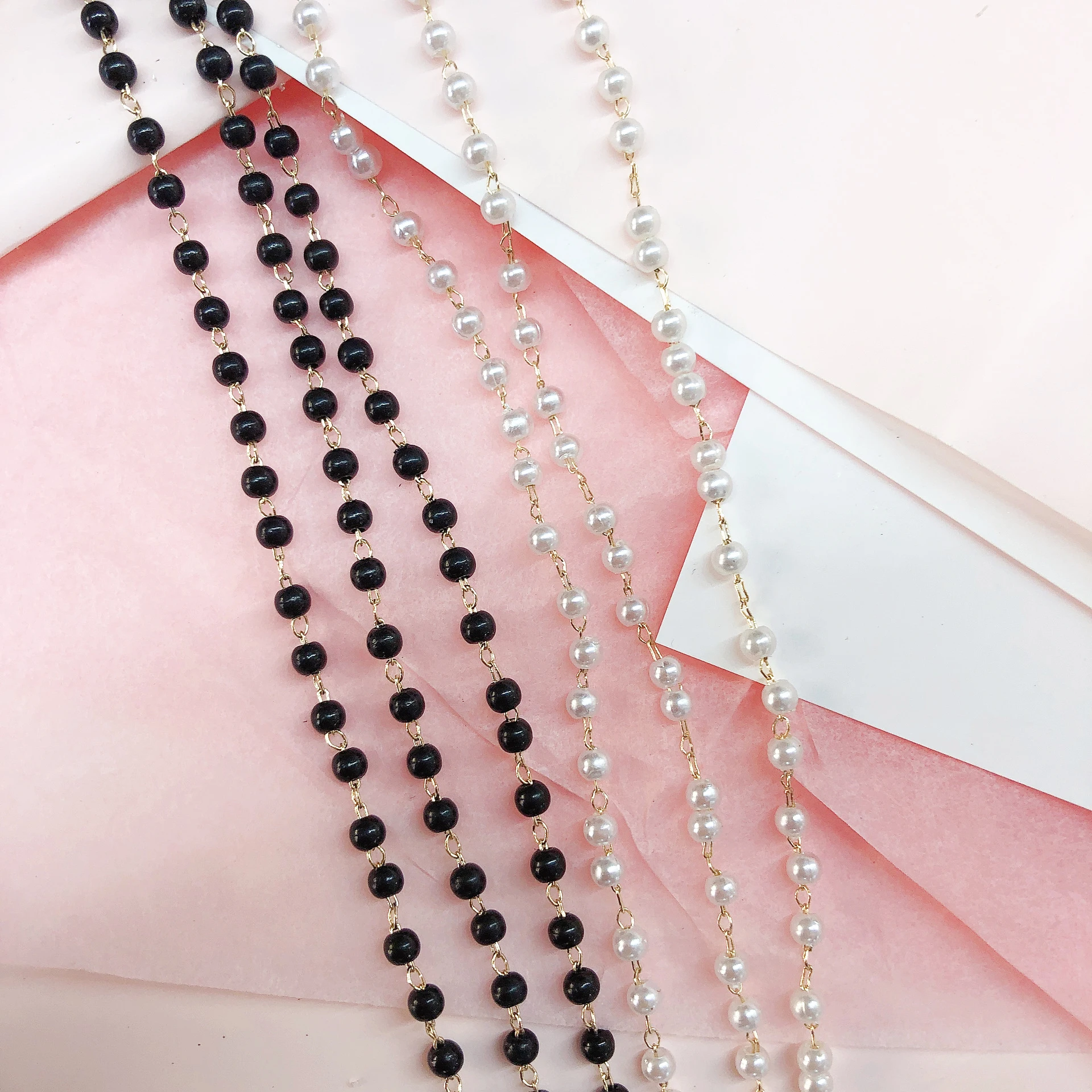 1meter 3-8mm Black Imitation Pearl Beaded Chain DIY Copper Necklace Chains Accessories for Jewelry Making Components Handmade