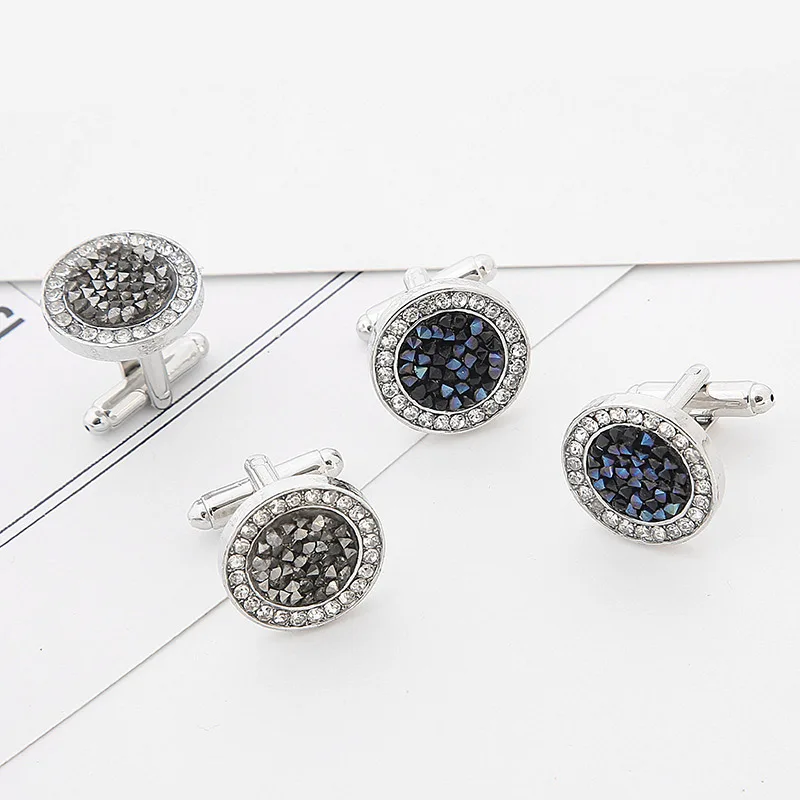 Fashion Man Shirt Cufflinks French Luxury Alloy Cufflink Shirts Button Buckle Simple Round Rhinestones Cuff Nails Gifts for Mens