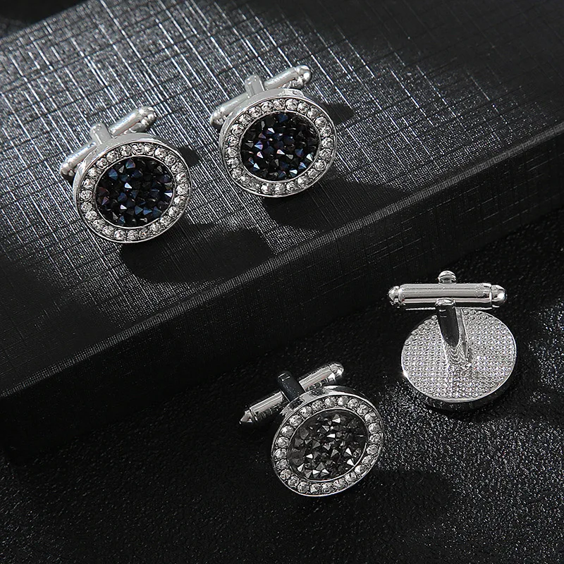 Fashion Man Shirt Cufflinks French Luxury Alloy Cufflink Shirts Button Buckle Simple Round Rhinestones Cuff Nails Gifts for Mens