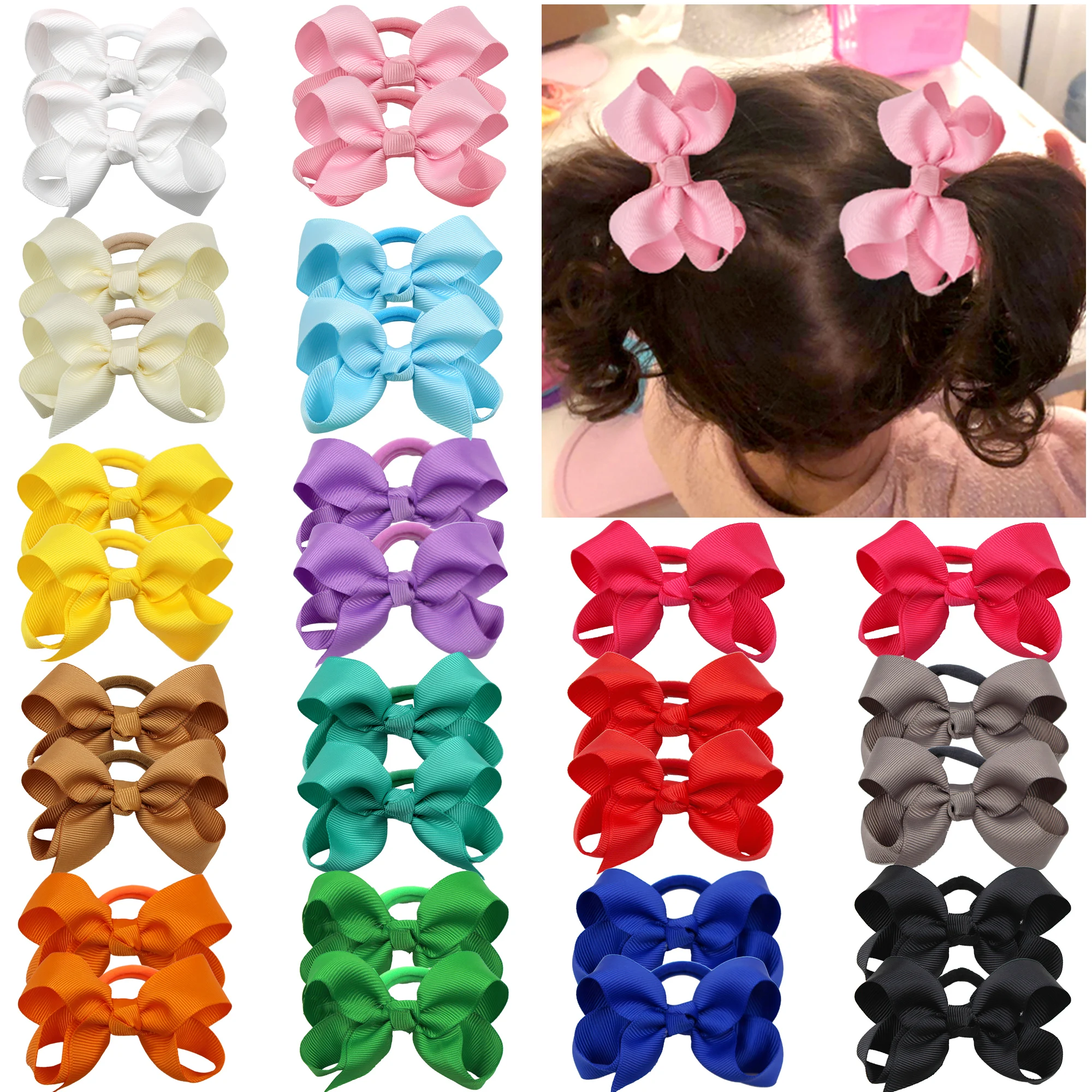 20PCS 3 Inches Baby Girls Mini Hair Bows Ties Elastic Hair Rubber Band Grosgrain Ribbon Hair Accessories for Kids Toddlers
