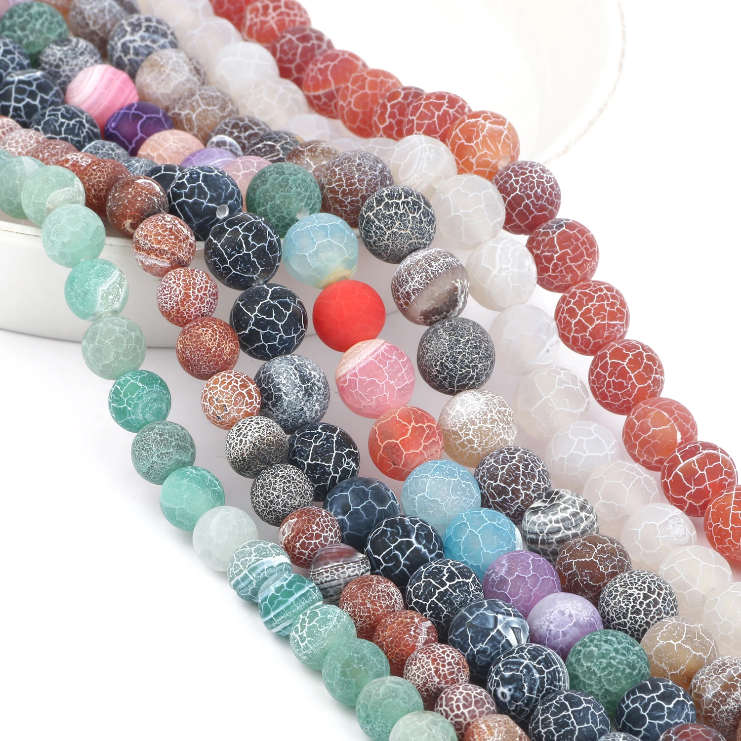 4/6/8/10/12mm Natural Colorful Frost Cracked Agates Stone Round Loose Spacer Beads For Jewelry Making DIY Bracelet Handmade