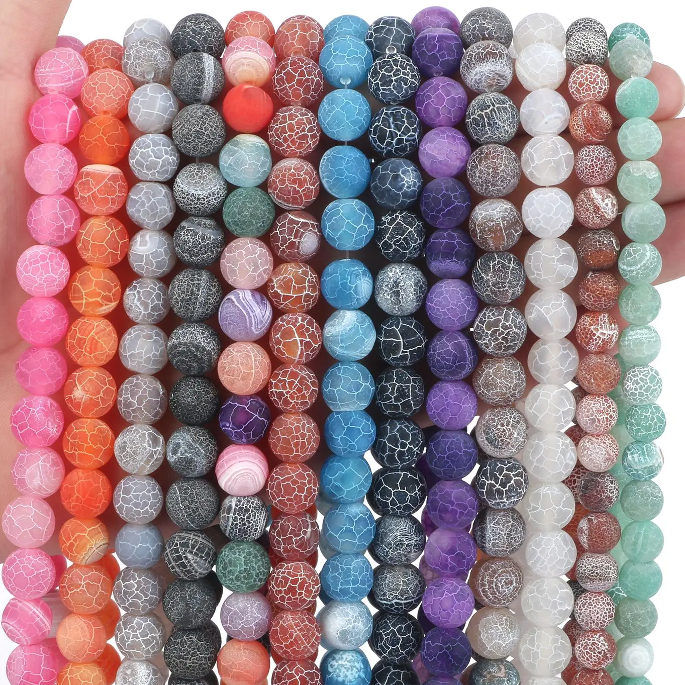 4/6/8/10/12mm Natural Colorful Frost Cracked Agates Stone Round Loose Spacer Beads For Jewelry Making DIY Bracelet Handmade