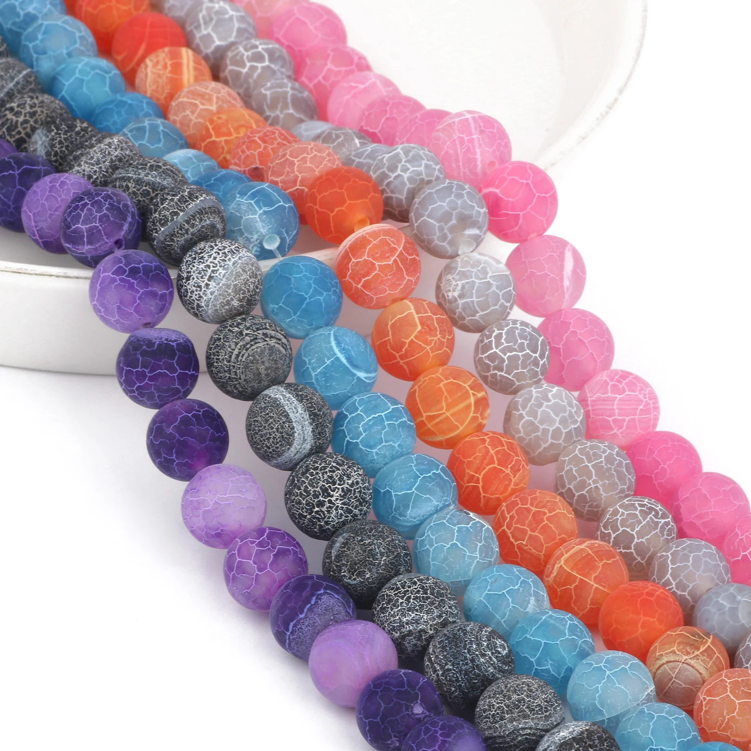 4/6/8/10/12mm Natural Colorful Frost Cracked Agates Stone Round Loose Spacer Beads For Jewelry Making DIY Bracelet Handmade