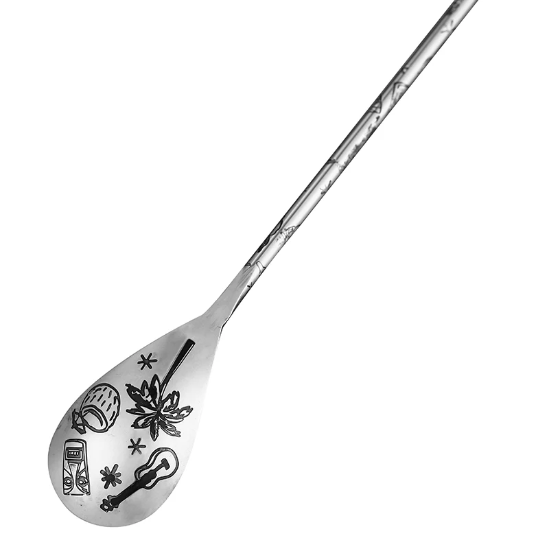 1PCS Stainless Steel Bartender Mixing Spoon Cocktail Stirrers, Spiral Pattern Bar Spoon Stirring Spoon with Long Handle