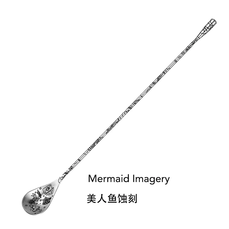 1PCS Stainless Steel Bartender Mixing Spoon Cocktail Stirrers, Spiral Pattern Bar Spoon Stirring Spoon with Long Handle