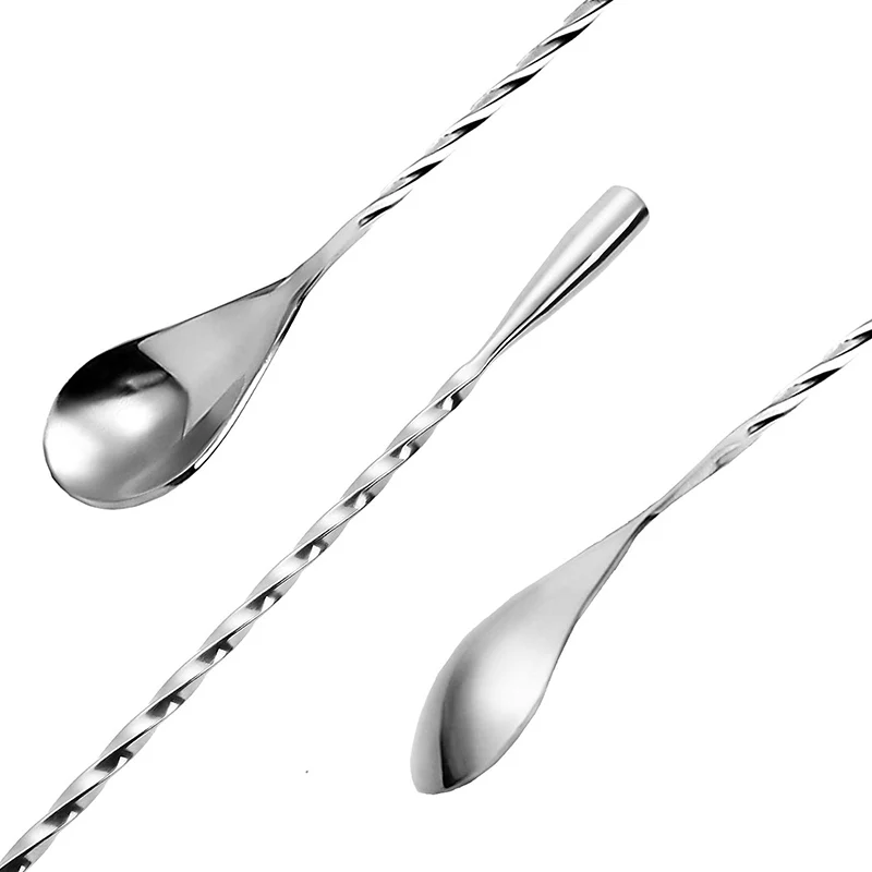 1PCS Stainless Steel Bartender Mixing Spoon Cocktail Stirrers, Spiral Pattern Bar Spoon Stirring Spoon with Long Handle