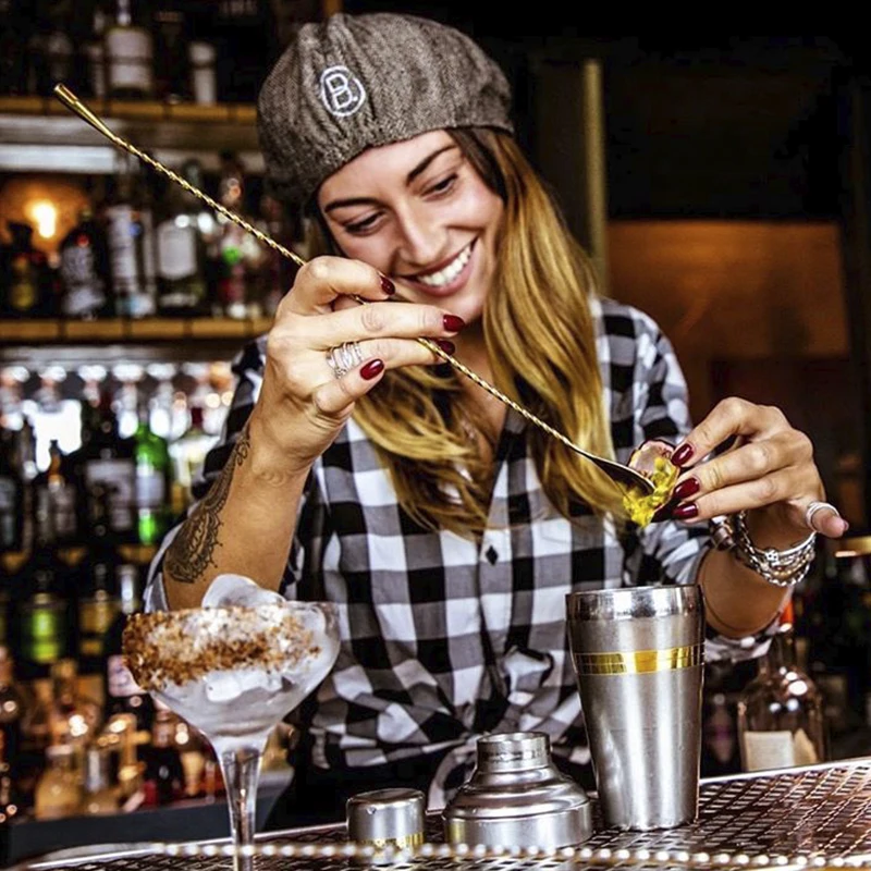 1PCS Stainless Steel Bartender Mixing Spoon Cocktail Stirrers, Spiral Pattern Bar Spoon Stirring Spoon with Long Handle