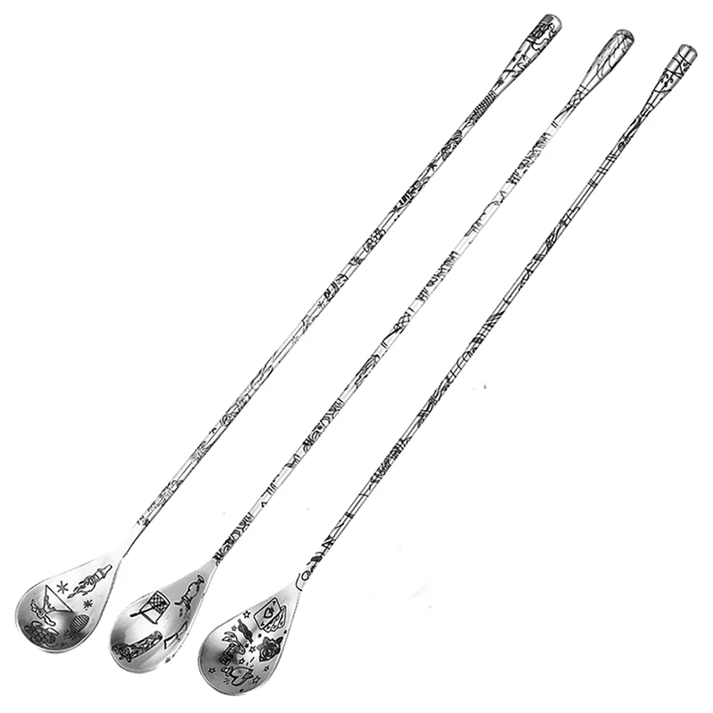 1PCS Stainless Steel Bartender Mixing Spoon Cocktail Stirrers, Spiral Pattern Bar Spoon Stirring Spoon with Long Handle