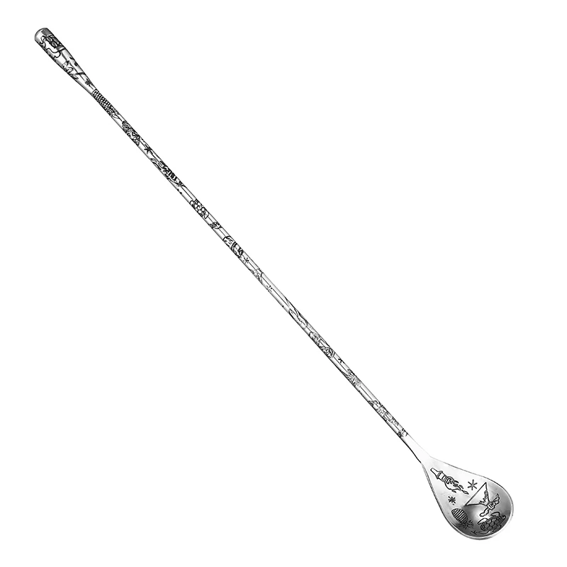 1PCS Stainless Steel Bartender Mixing Spoon Cocktail Stirrers, Spiral Pattern Bar Spoon Stirring Spoon with Long Handle