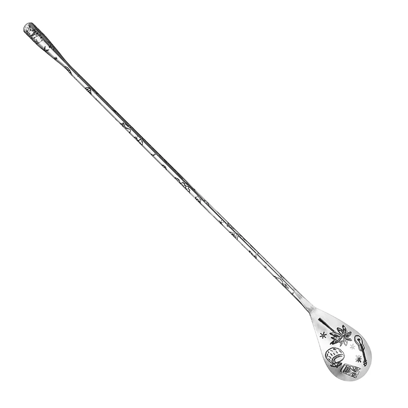 1PCS Stainless Steel Bartender Mixing Spoon Cocktail Stirrers, Spiral Pattern Bar Spoon Stirring Spoon with Long Handle