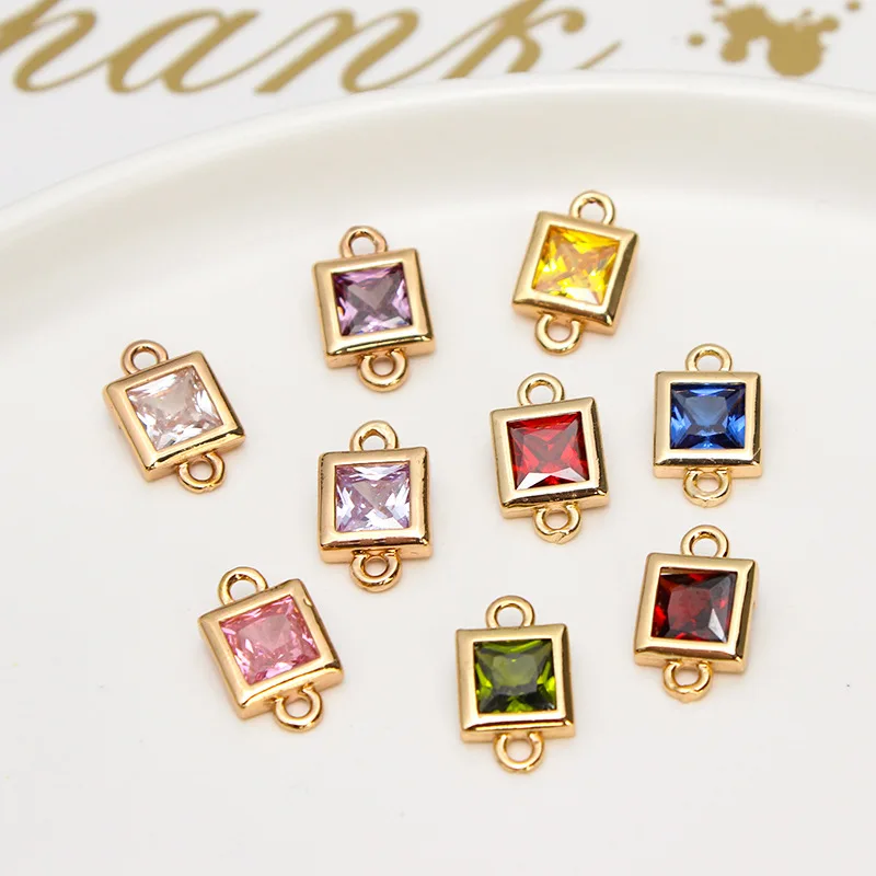 1pcs Diy Jewelry Accessories Copper Inlaid Zircon Square Geometry Double Pendant Earrings Bracelet Material Handmade Charms