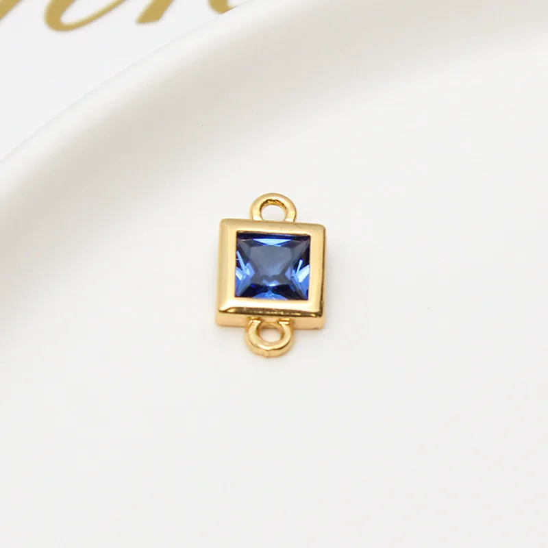 1pcs Diy Jewelry Accessories Copper Inlaid Zircon Square Geometry Double Pendant Earrings Bracelet Material Handmade Charms