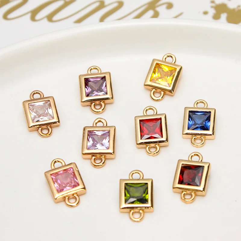 1pcs Diy Jewelry Accessories Copper Inlaid Zircon Square Geometry Double Pendant Earrings Bracelet Material Handmade Charms