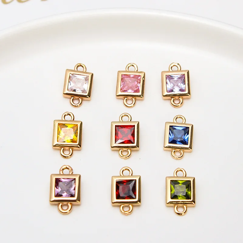 1pcs Diy Jewelry Accessories Copper Inlaid Zircon Square Geometry Double Pendant Earrings Bracelet Material Handmade Charms