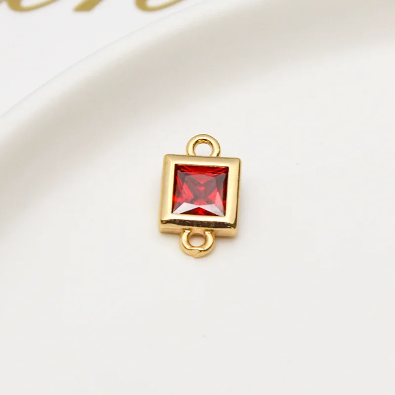 1pcs Diy Jewelry Accessories Copper Inlaid Zircon Square Geometry Double Pendant Earrings Bracelet Material Handmade Charms