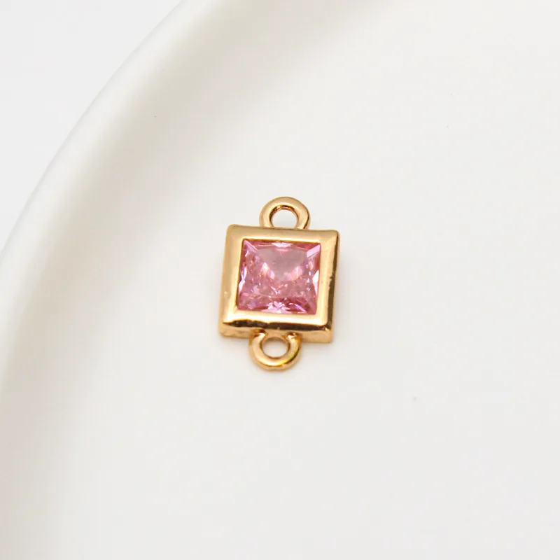 1pcs Diy Jewelry Accessories Copper Inlaid Zircon Square Geometry Double Pendant Earrings Bracelet Material Handmade Charms