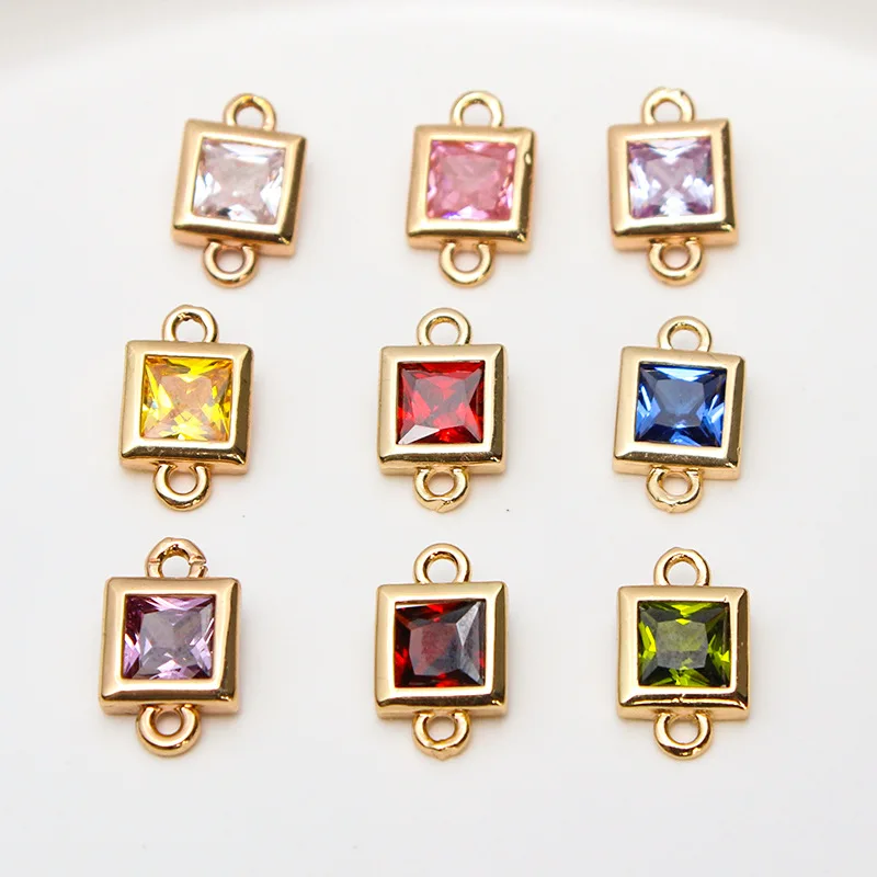 1pcs Diy Jewelry Accessories Copper Inlaid Zircon Square Geometry Double Pendant Earrings Bracelet Material Handmade Charms