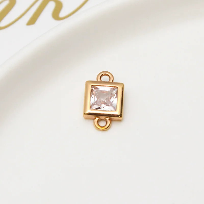 1pcs Diy Jewelry Accessories Copper Inlaid Zircon Square Geometry Double Pendant Earrings Bracelet Material Handmade Charms