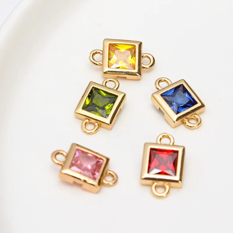 1pcs Diy Jewelry Accessories Copper Inlaid Zircon Square Geometry Double Pendant Earrings Bracelet Material Handmade Charms