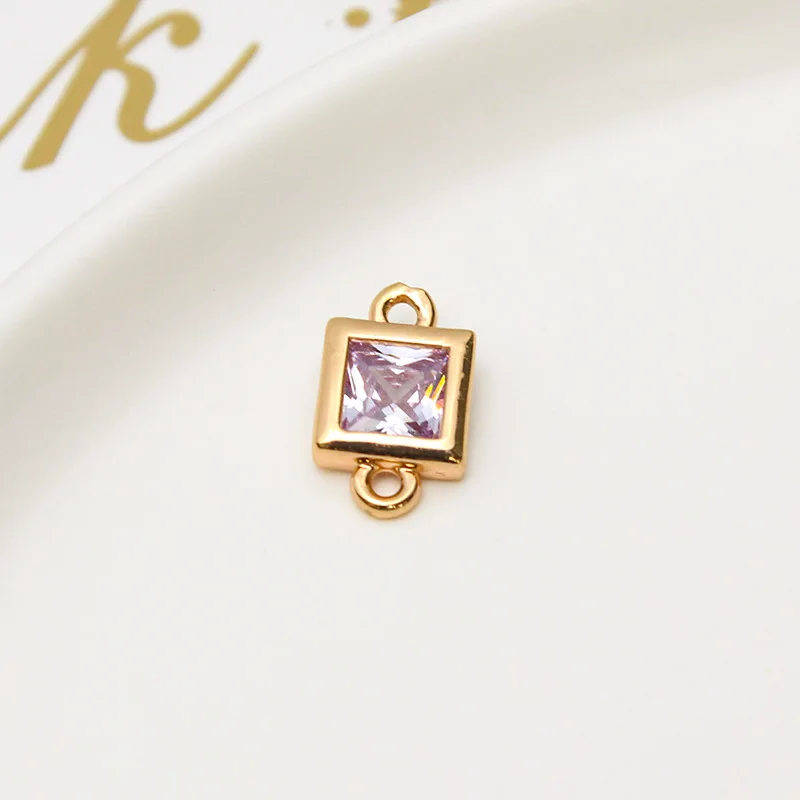 1pcs Diy Jewelry Accessories Copper Inlaid Zircon Square Geometry Double Pendant Earrings Bracelet Material Handmade Charms