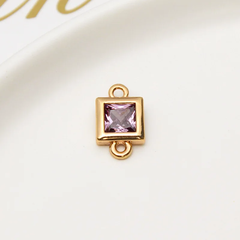 1pcs Diy Jewelry Accessories Copper Inlaid Zircon Square Geometry Double Pendant Earrings Bracelet Material Handmade Charms