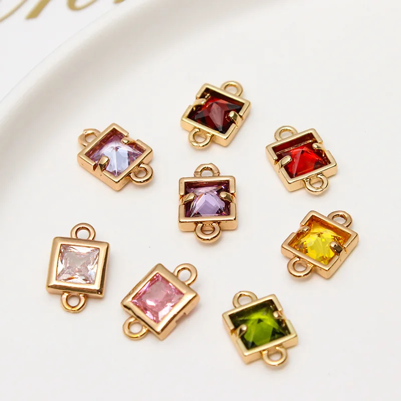 1pcs Diy Jewelry Accessories Copper Inlaid Zircon Square Geometry Double Pendant Earrings Bracelet Material Handmade Charms
