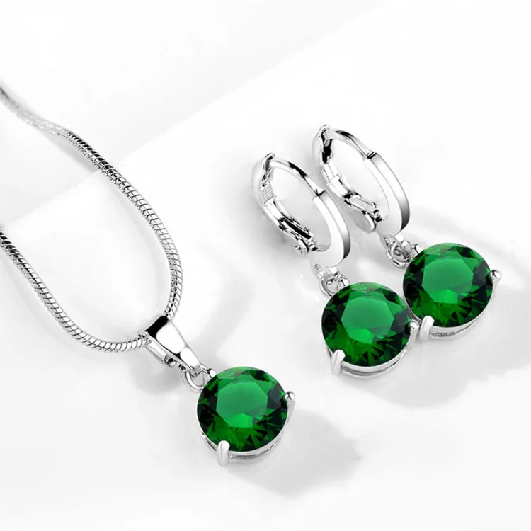925 Sterling Silver Trendy Crystal Pendant Necklace Earrings Jewelry Set for Women Girls Wedding Engagement Fashion Jewelry