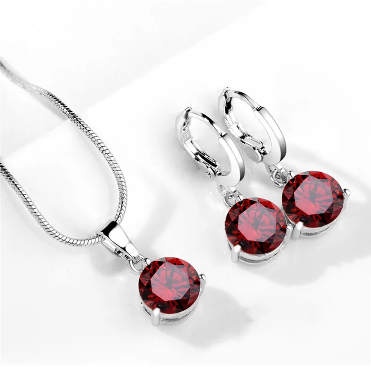925 Sterling Silver Trendy Crystal Pendant Necklace Earrings Jewelry Set for Women Girls Wedding Engagement Fashion Jewelry